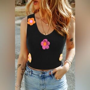 Flower Scoop Neck Knit Vest